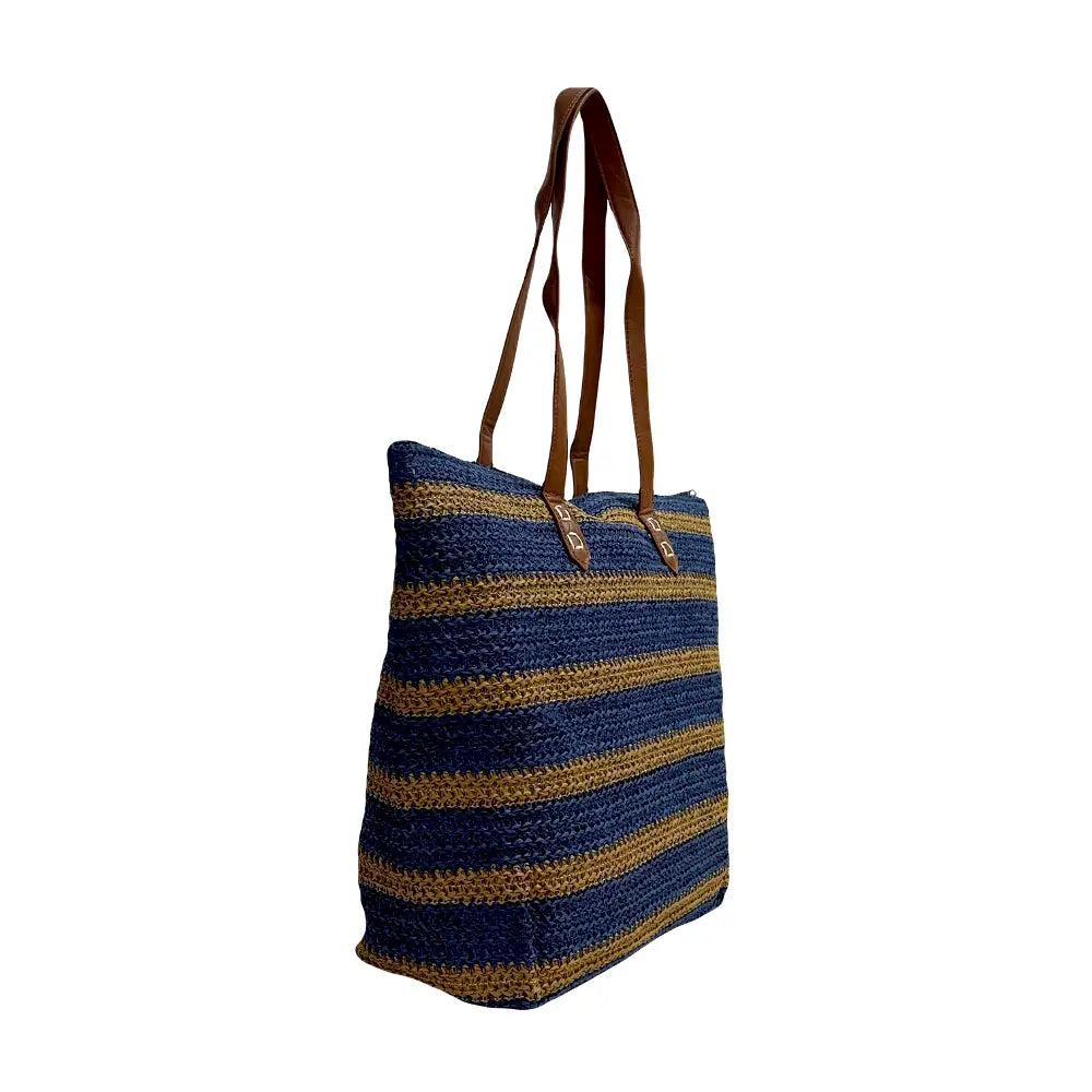 Sacola Palha Listrada Azul - Bolsa Vegana - Loja Online