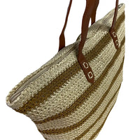 Sacola Palha Listrada Bege - Bolsa Vegana - Loja Online