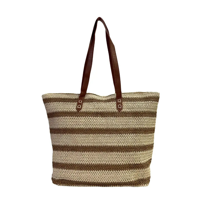 Sacola Palha Listrada Bege - Bolsa Vegana - Loja Online